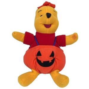 Vintage Disney Halloween Winnie the Pooh in Pumpkin Costume 7'' Bean Bag Plush
